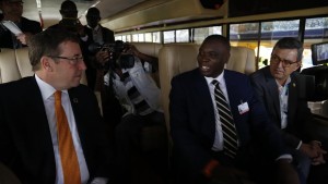 Mr. Achim Steiner ,The United Nations Environmental program’s Executive Director, in the Kayoola Solar  bus together with the Kiira Kiira Motors CEO , Mr. Paul Isaac Musasizi.